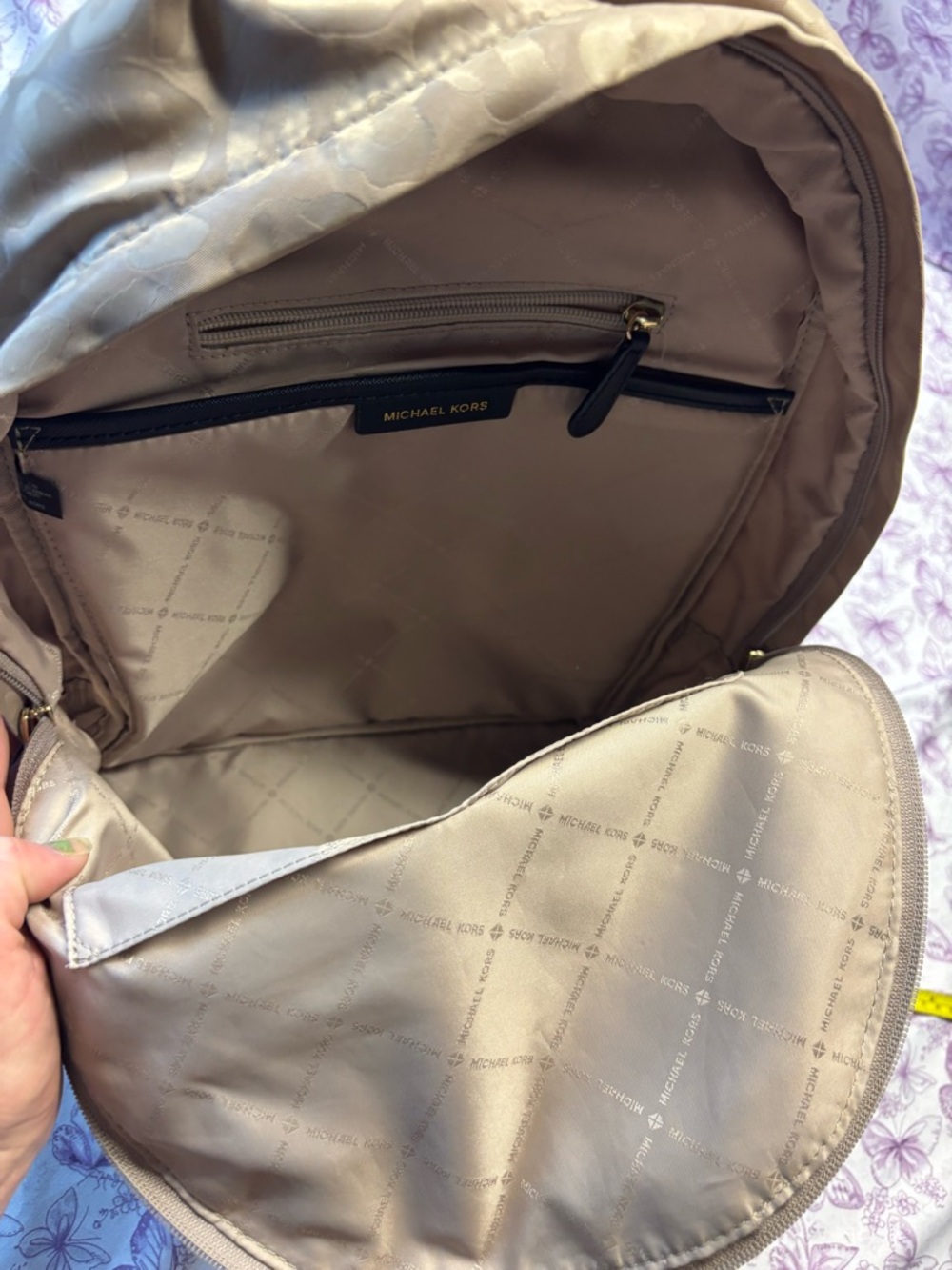 🌀Michael Kors Beige Leopard Print Nylon Backpack - Picture 7 of 9